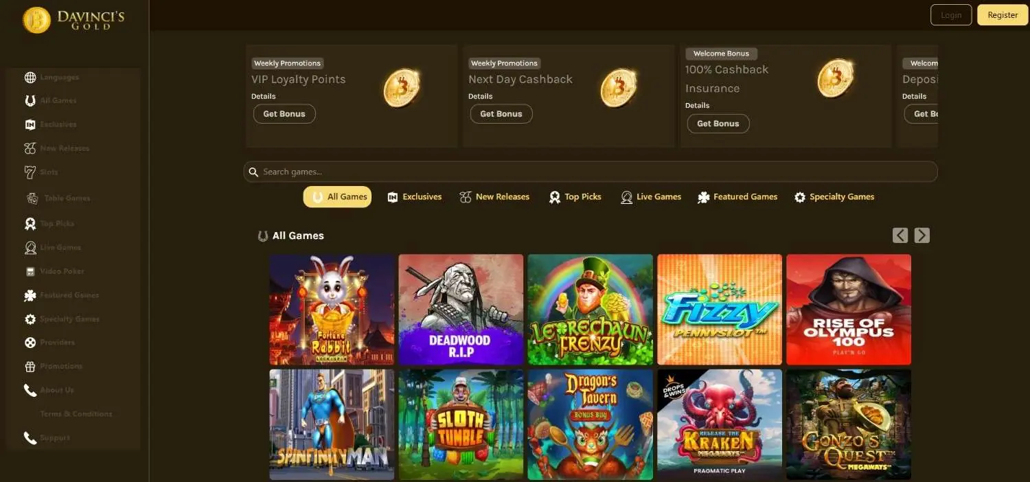 DaVinci’s Gold casino lobby